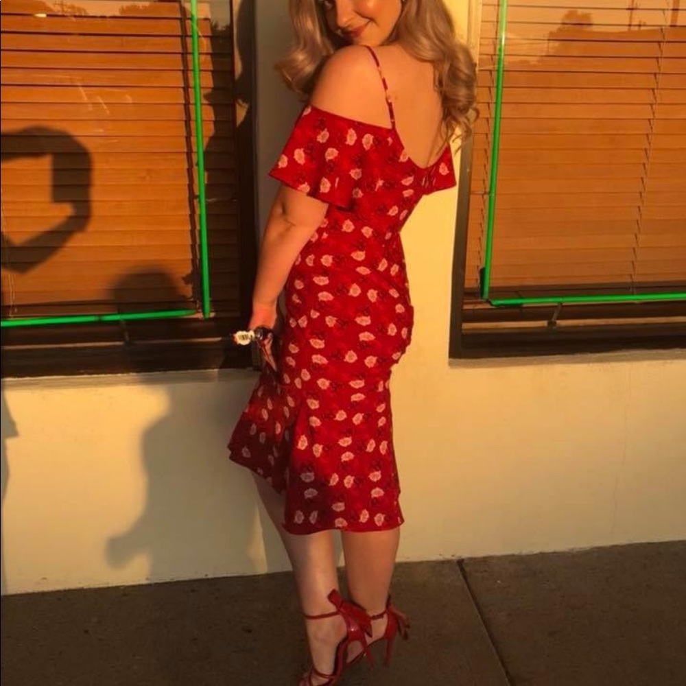 Red floral off-shoulder Karl Lagerfeld midi-dress